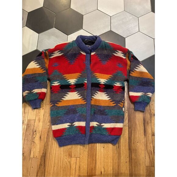 Burlington vintage COZY OVERSIZED NAVAJO PATTERN KNIT CARDIGAN JACKET acrylic M - Picture 1 of 9
